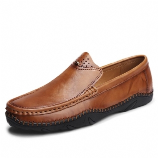 Mænd Retro Ægte Læder Slip On Stitching Business Arbejder Casual Driving Loafers Sko