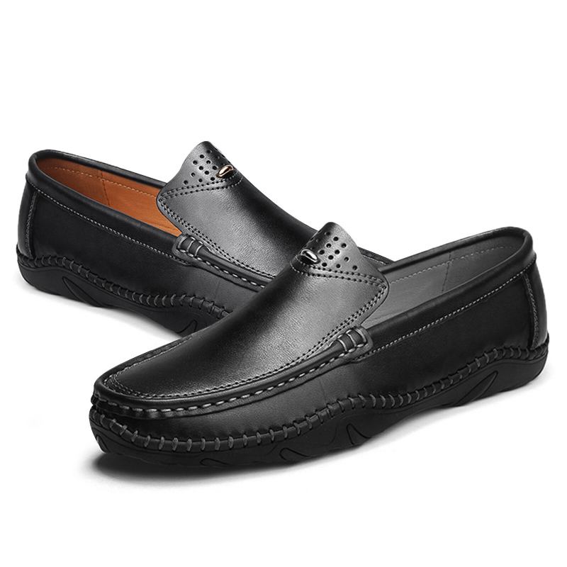 Mænd Retro Ægte Læder Slip On Stitching Business Arbejder Casual Driving Loafers Sko