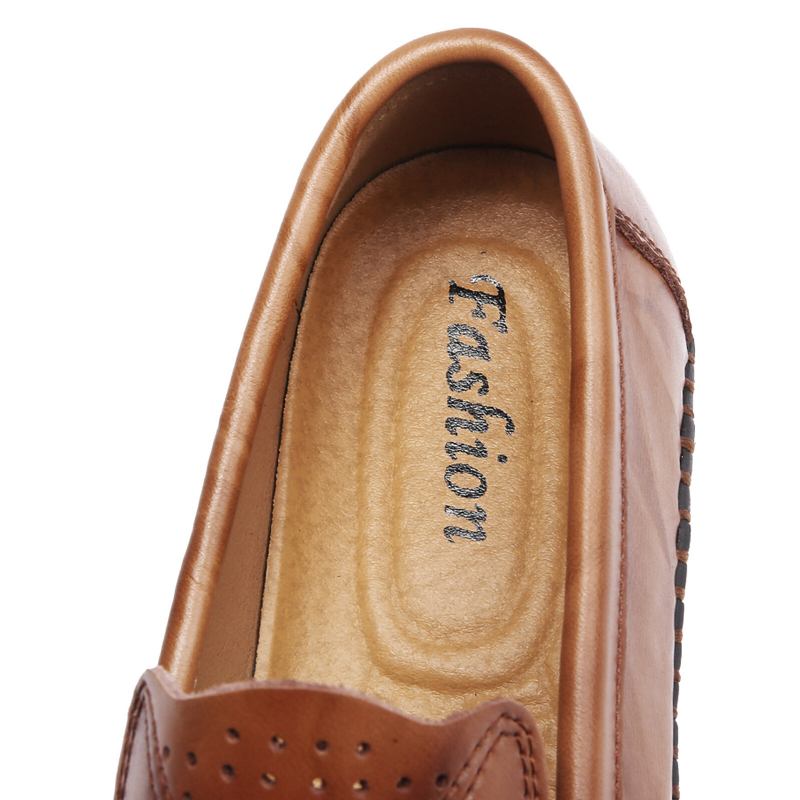 Mænd Retro Ægte Læder Slip On Stitching Business Arbejder Casual Driving Loafers Sko