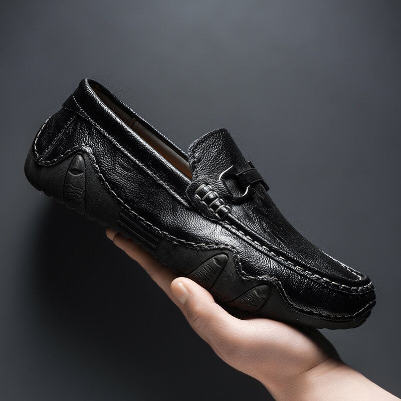 Mænd Retro Microfiber Læder Slip On Rundtået Driving Loafers Sko