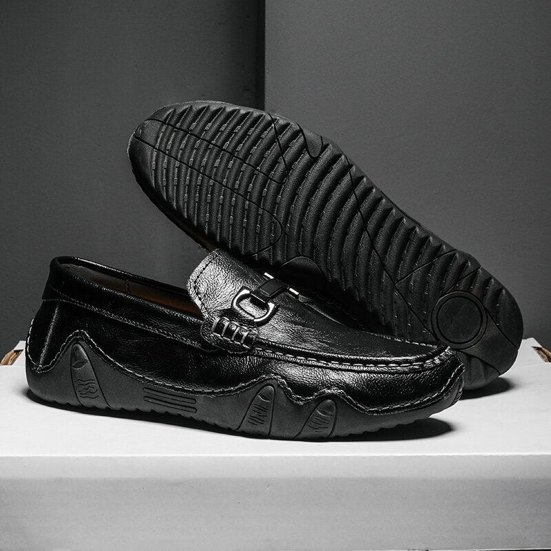 Mænd Retro Microfiber Læder Slip On Rundtået Driving Loafers Sko