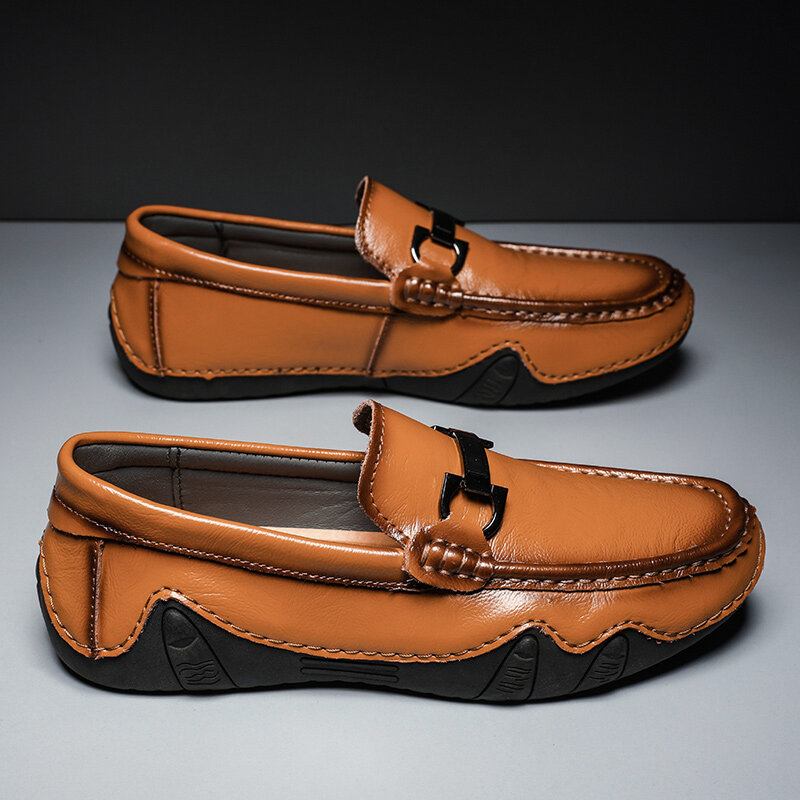 Mænd Retro Microfiber Læder Slip On Rundtået Driving Loafers Sko