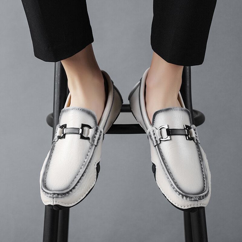 Mænd Retro Microfiber Læder Slip On Rundtået Driving Loafers Sko