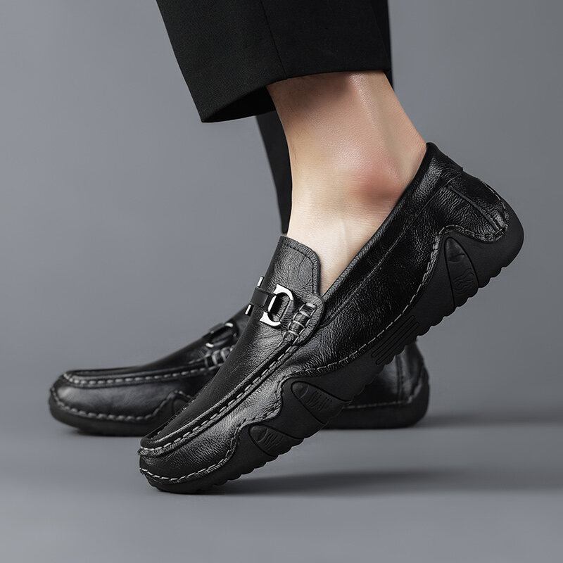 Mænd Retro Microfiber Læder Slip On Rundtået Driving Loafers Sko