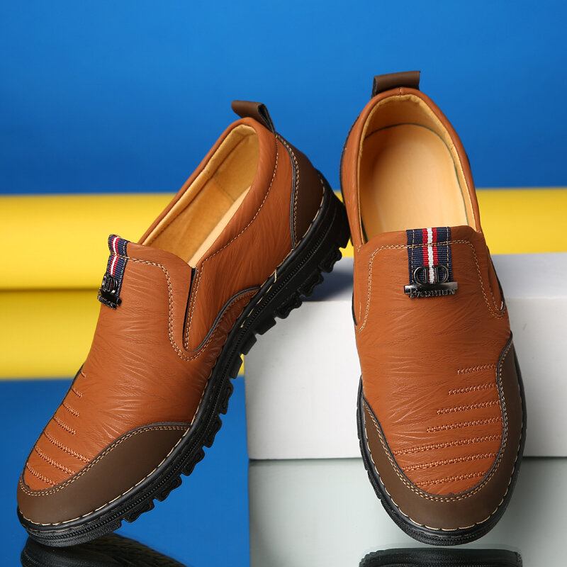 Mænd Retro Stitching Slip On Microfiber Læder Casual Loafers Køresko