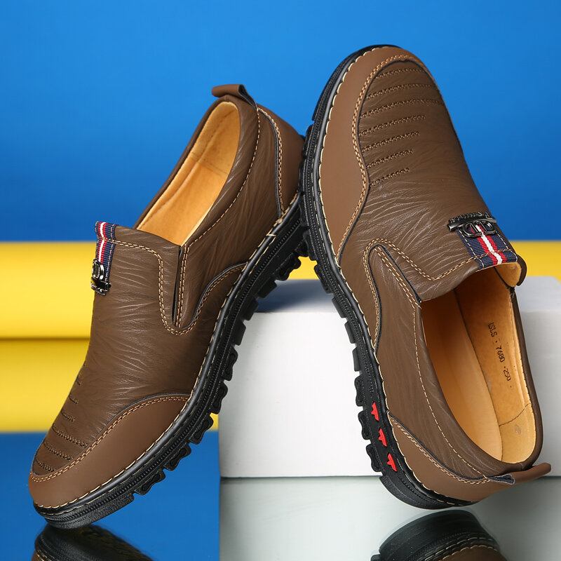 Mænd Retro Stitching Slip On Microfiber Læder Casual Loafers Køresko