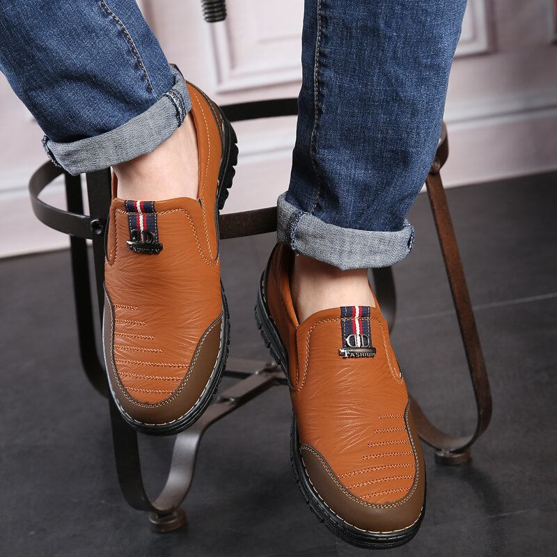 Mænd Retro Stitching Slip On Microfiber Læder Casual Loafers Køresko