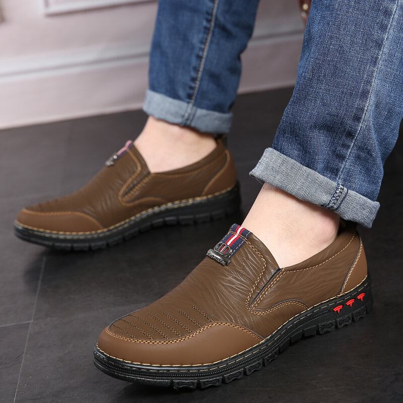 Mænd Retro Stitching Slip On Microfiber Læder Casual Loafers Køresko