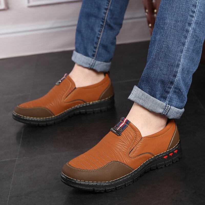 Mænd Retro Stitching Slip On Microfiber Læder Casual Loafers Køresko