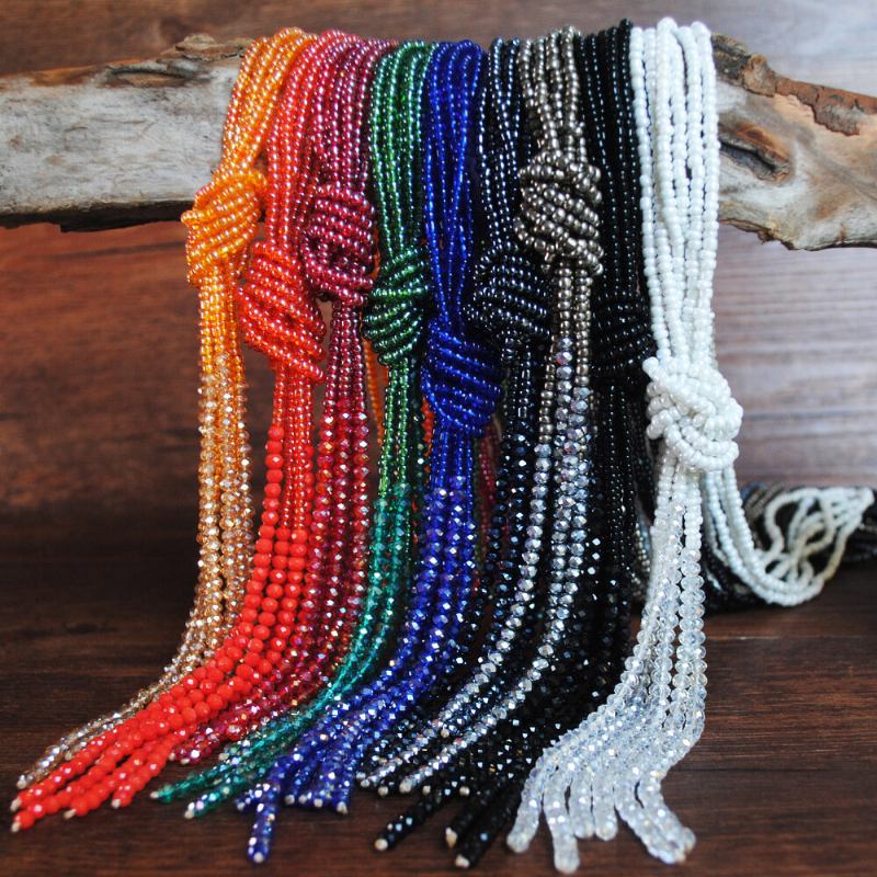 Bohemian Farverig Beaded Flerlags Halskæde Transparent Tassel Krystal Sweater Chain