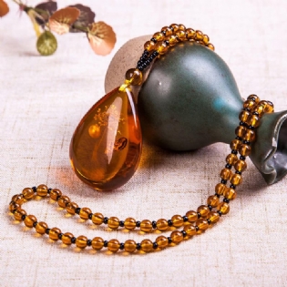 Unisex Harpiks Amber Flower Drop Pendant Vintage Geometry Beads Dame Halskæde Kæde