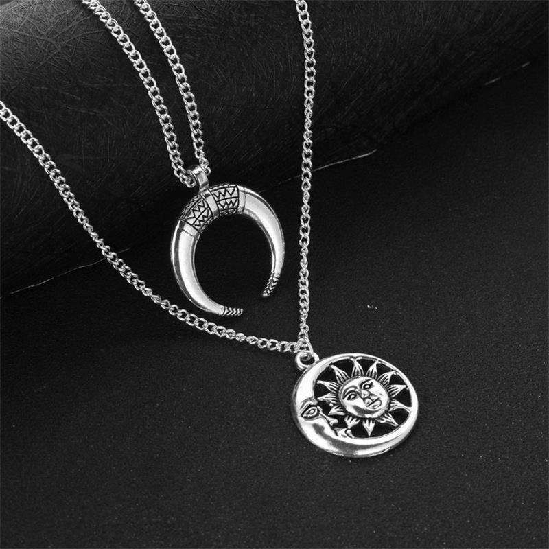 Vintage Sun Moon Pendant Halskæde Charm Chain Flerlags Halskæde Smykker Til Kvinder