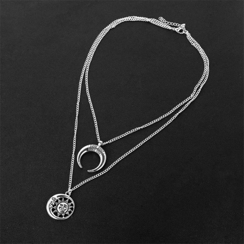 Vintage Sun Moon Pendant Halskæde Charm Chain Flerlags Halskæde Smykker Til Kvinder