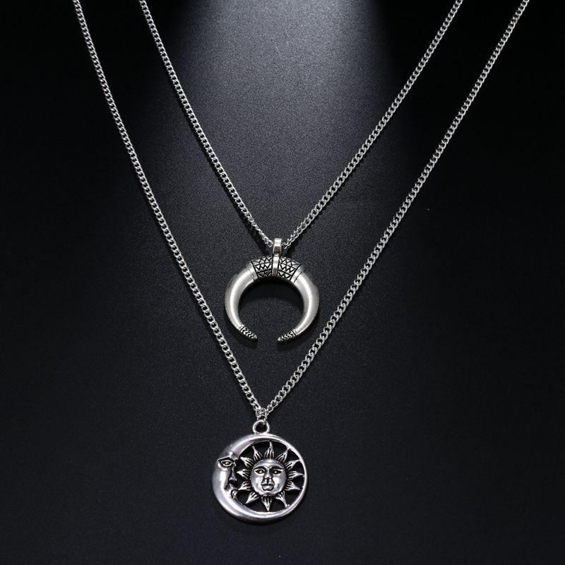 Vintage Sun Moon Pendant Halskæde Charm Chain Flerlags Halskæde Smykker Til Kvinder