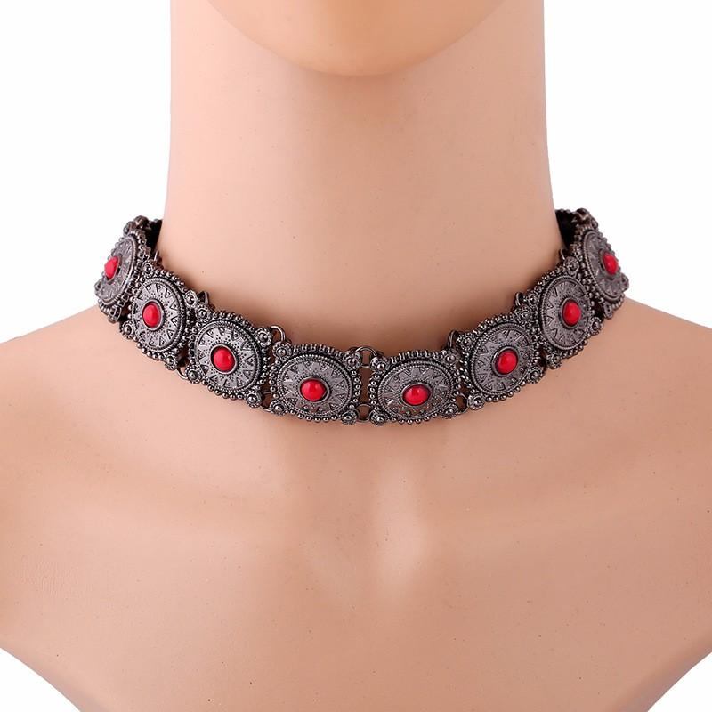 Vintage Udskåret Blomster Turkis Choker Halskæde