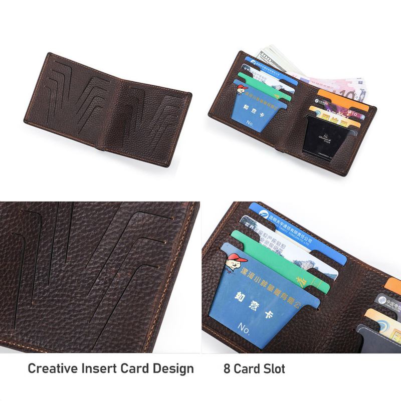 Ægte Læder Til Mænd Vintage Rfid Multiple Card Slot Wallet Retro Bærbar Slidstærk Bi-fold Tegnebog