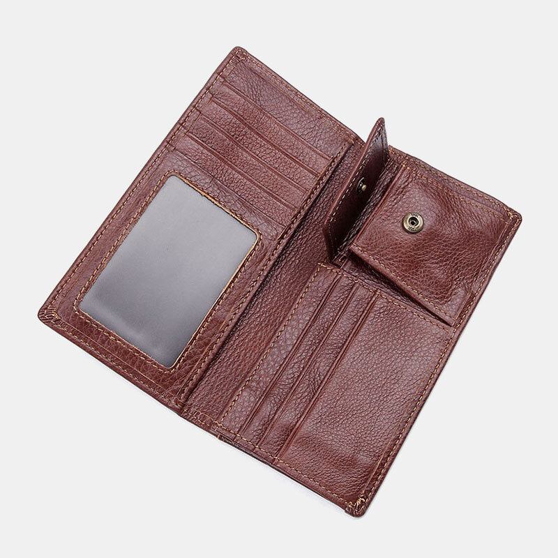 Ekphero Mænd Ægte Læder Lang Bifold Rfid Anti-magnetisk Tegnebog Multi-card Slot Card Case