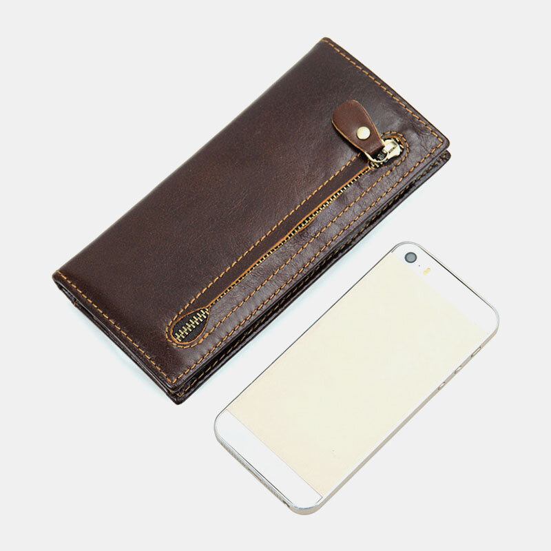 Ekphero Mænd Ægte Læder Lang Bifold Rfid Anti-magnetisk Tegnebog Multi-card Slot Card Case