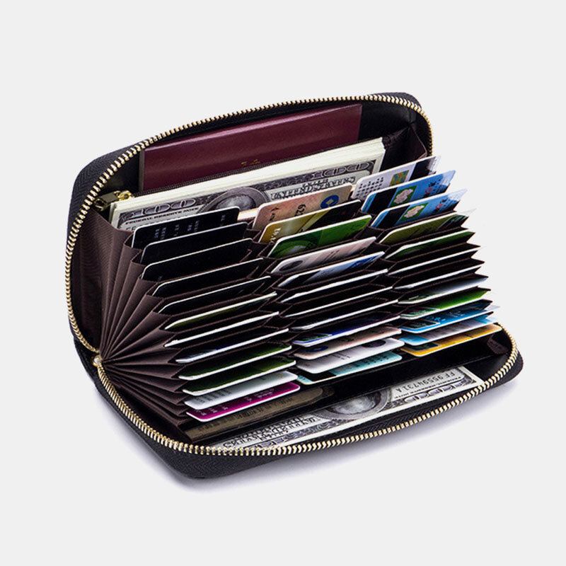 Kvinder Ægte Læder Rfid-orgeldesign Multi-card Slot Clutch Pung Lang Pung