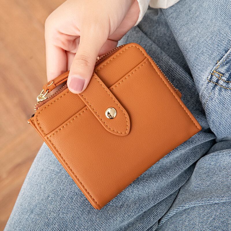 Kvinder Pu Læder Bifold Hasp Multi-card Slot Retro Kort Kortholder Clutch Tegnebøger Med Håndledsrem