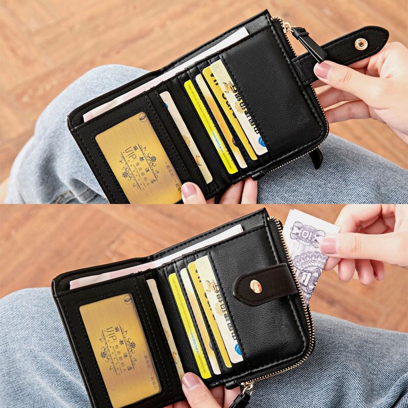 Kvinder Pu Læder Bifold Hasp Multi-card Slot Retro Kort Kortholder Clutch Tegnebøger Med Håndledsrem