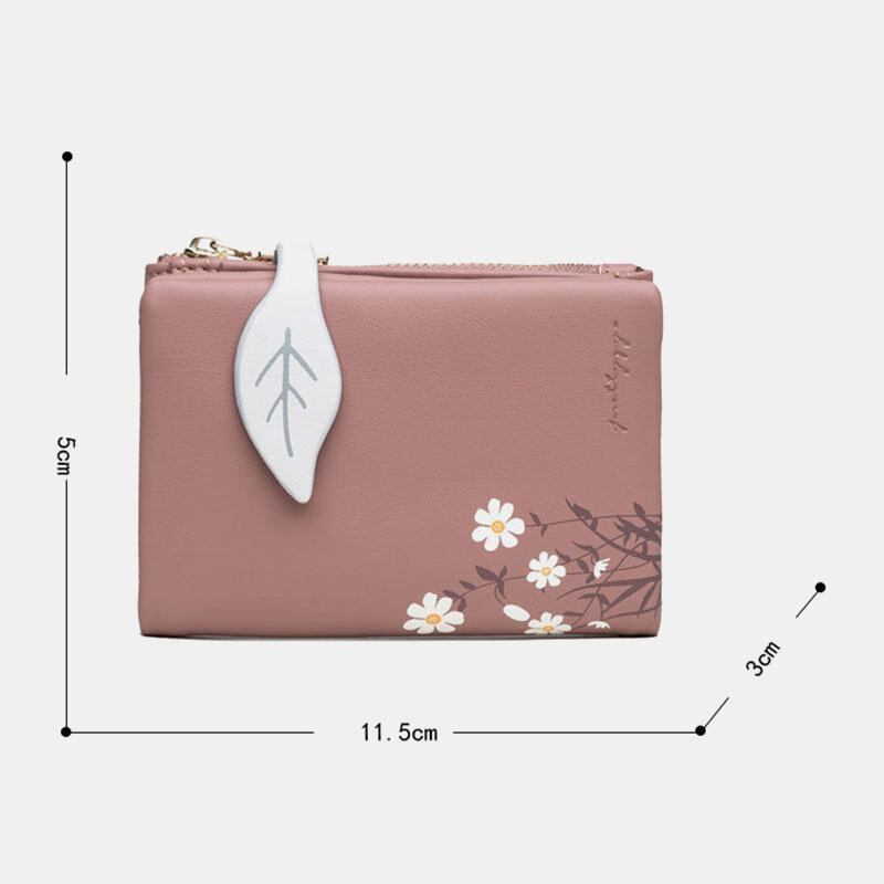 Kvinder Pu Læder Blomstertryk Casual Mini Let At Bære Penge Clip Card Holder Pung