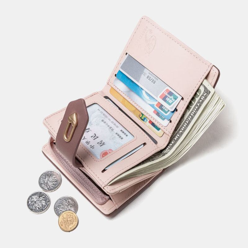 Kvinder Wave Texture Pu Læder Lynlås Hasp Bifold Pung Multi-card Slots Kortholder Kort Møntpung