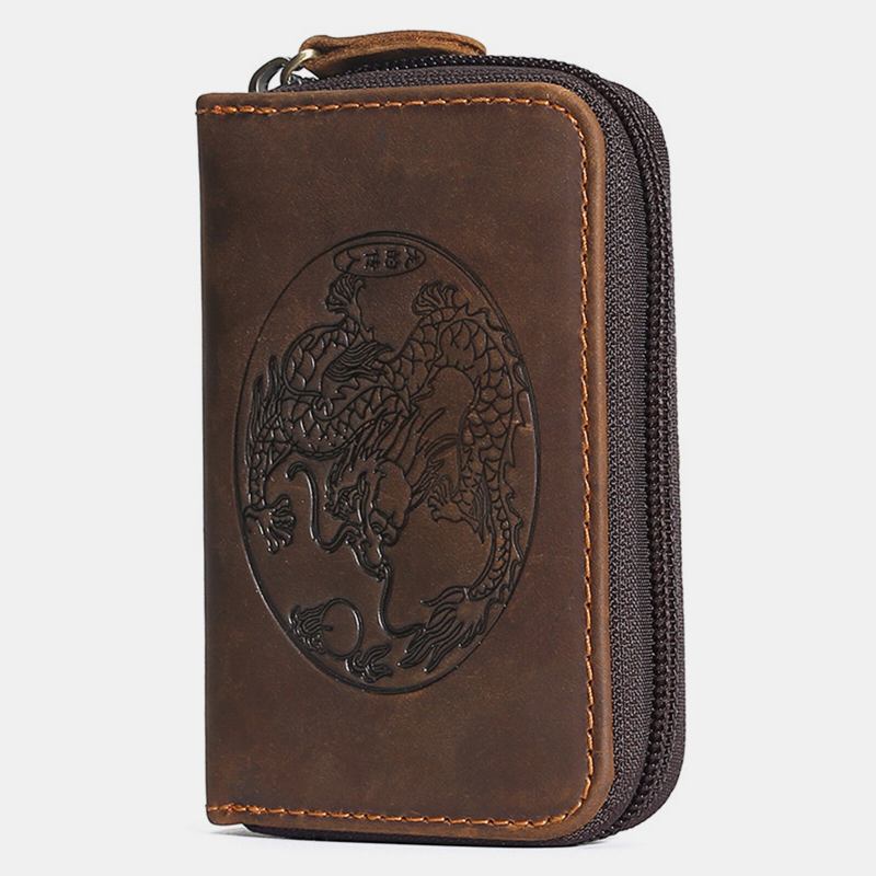 Mænd Ægte Læder Vintage Dragon Embrossed Organ Card Holder Retro Tegnebog Med Stor Kapacitet