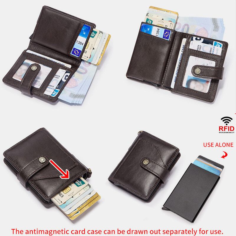 Mænd Bifold Short Rfid Blocking Antimagnetic Wallet First Layer Kohud 9 Card Slot Kortholder Pengeclips