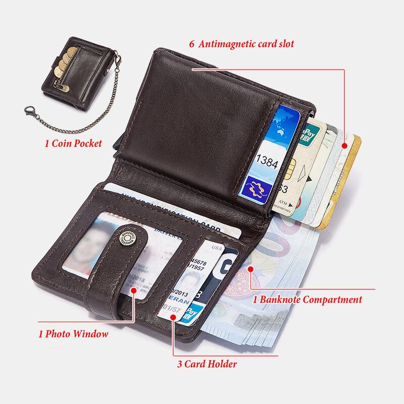 Mænd Bifold Short Rfid Blocking Antimagnetic Wallet First Layer Kohud 9 Card Slot Kortholder Pengeclips