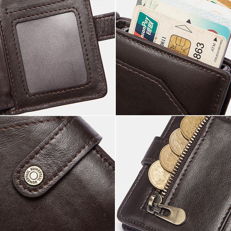 Mænd Bifold Short Rfid Blocking Antimagnetic Wallet First Layer Kohud 9 Card Slot Kortholder Pengeclips