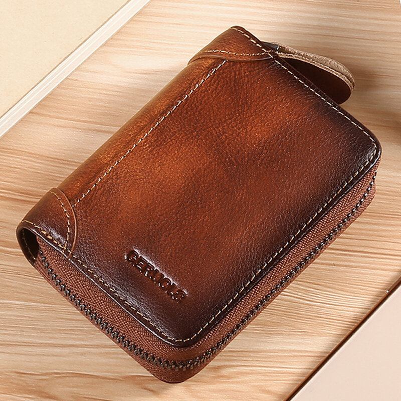 Mænd Gned Farve Første Layer Koskind 12 Card Slot Card Case Stor Kapacitet Rfid Anti-magnetisk Money Clip Organ Tegnebøger