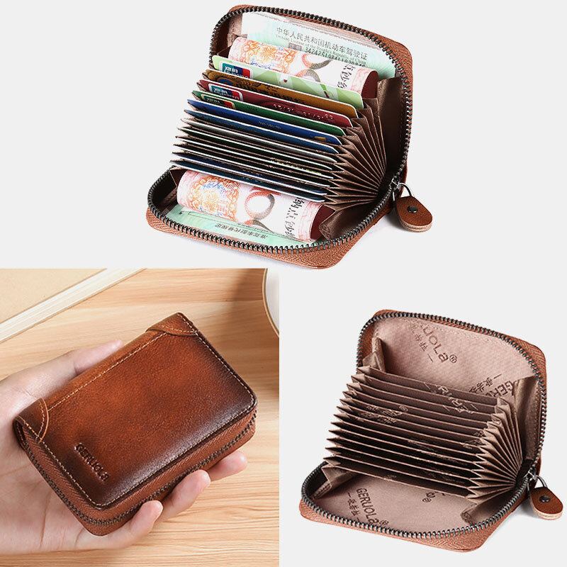 Mænd Gned Farve Første Layer Koskind 12 Card Slot Card Case Stor Kapacitet Rfid Anti-magnetisk Money Clip Organ Tegnebøger