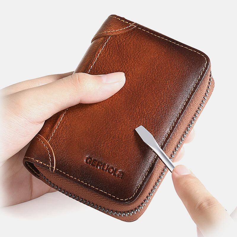 Mænd Gned Farve Første Layer Koskind 12 Card Slot Card Case Stor Kapacitet Rfid Anti-magnetisk Money Clip Organ Tegnebøger