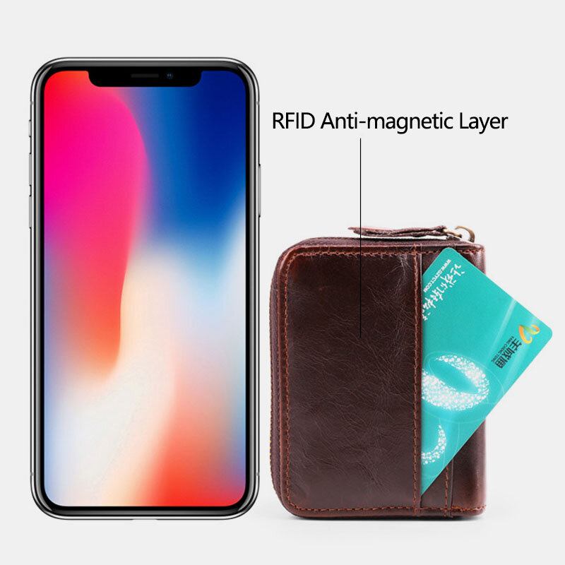 Mænd Koskind Pung Rfid Anti-magnetisk Multi-kort Slot Kortholder Penge Clip Card Case