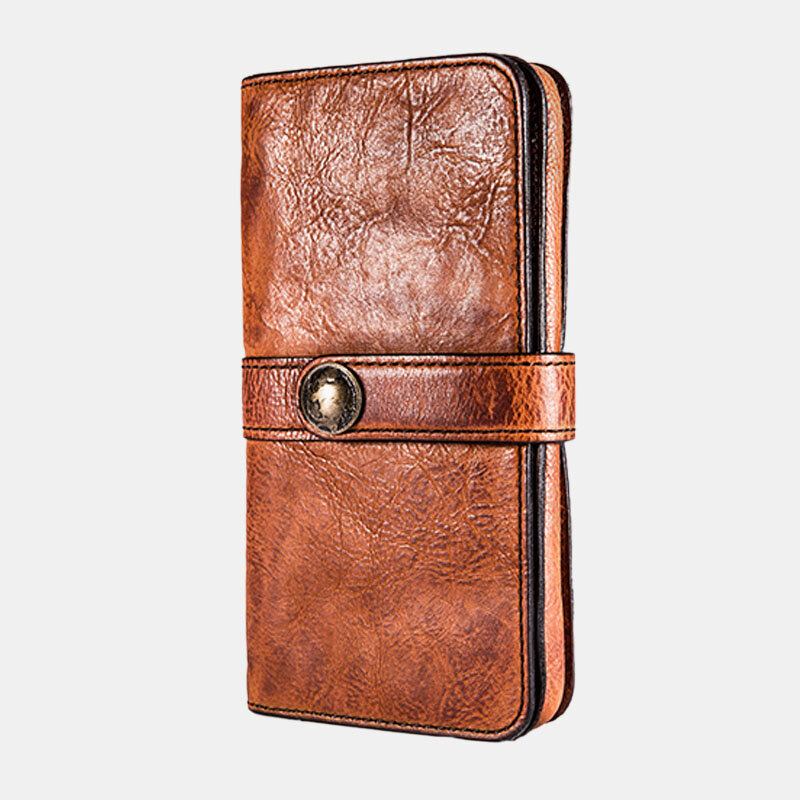 Mænd Lang Bifold Multi-card Slot Kortholder Vintage Pu Læder 6.5 Tommer Telefontaske Pengeclips Tegnebog