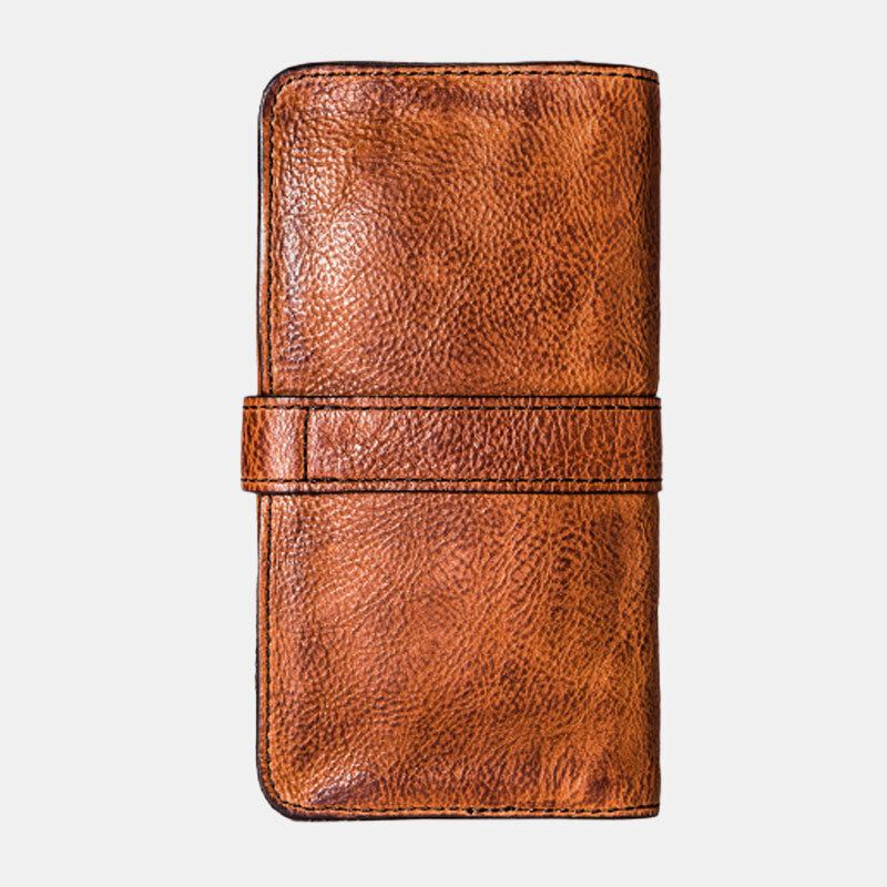 Mænd Lang Bifold Multi-card Slot Kortholder Vintage Pu Læder 6.5 Tommer Telefontaske Pengeclips Tegnebog