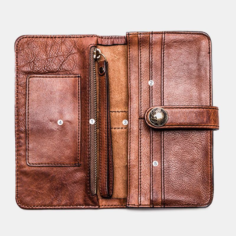 Mænd Lang Bifold Multi-card Slot Kortholder Vintage Pu Læder 6.5 Tommer Telefontaske Pengeclips Tegnebog