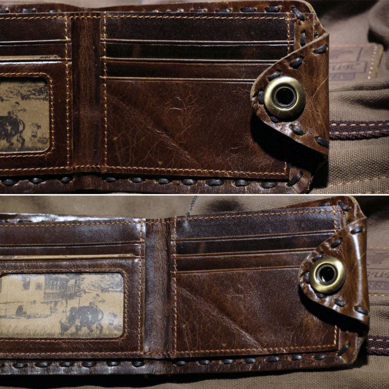 Mænd Okselæder Vintage Syning Bi-fold Pung Multi-card Slot Kort Holdbar Pung