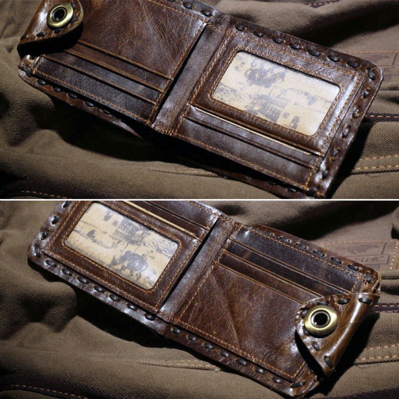 Mænd Okselæder Vintage Syning Bi-fold Pung Multi-card Slot Kort Holdbar Pung