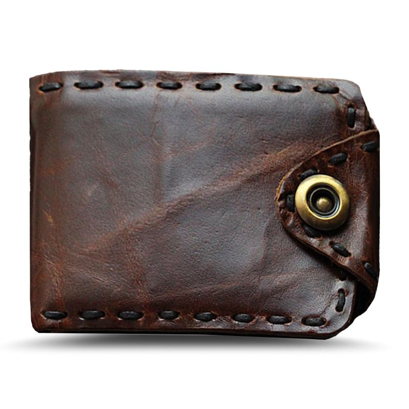 Mænd Okselæder Vintage Syning Bi-fold Pung Multi-card Slot Kort Holdbar Pung