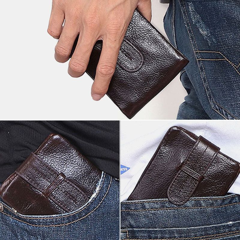 Mænd Olievoks Læder Kort Foldbar Pung Retro Mode Tynd Bifold Clutch Pung Møntpung Kortholder Pengeclips