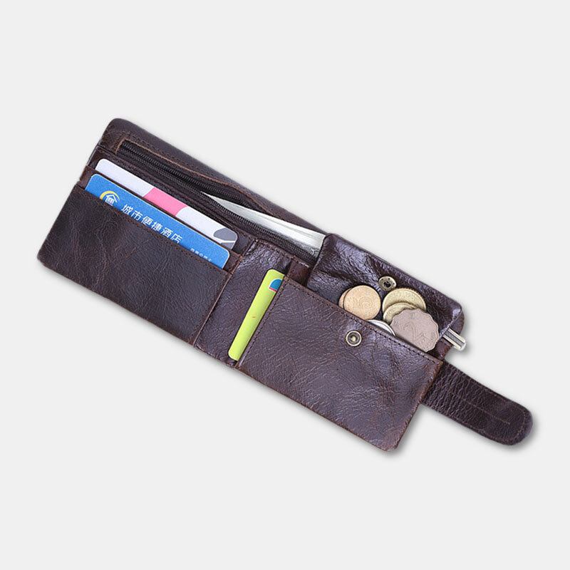 Mænd Olievoks Læder Kort Foldbar Pung Retro Mode Tynd Bifold Clutch Pung Møntpung Kortholder Pengeclips