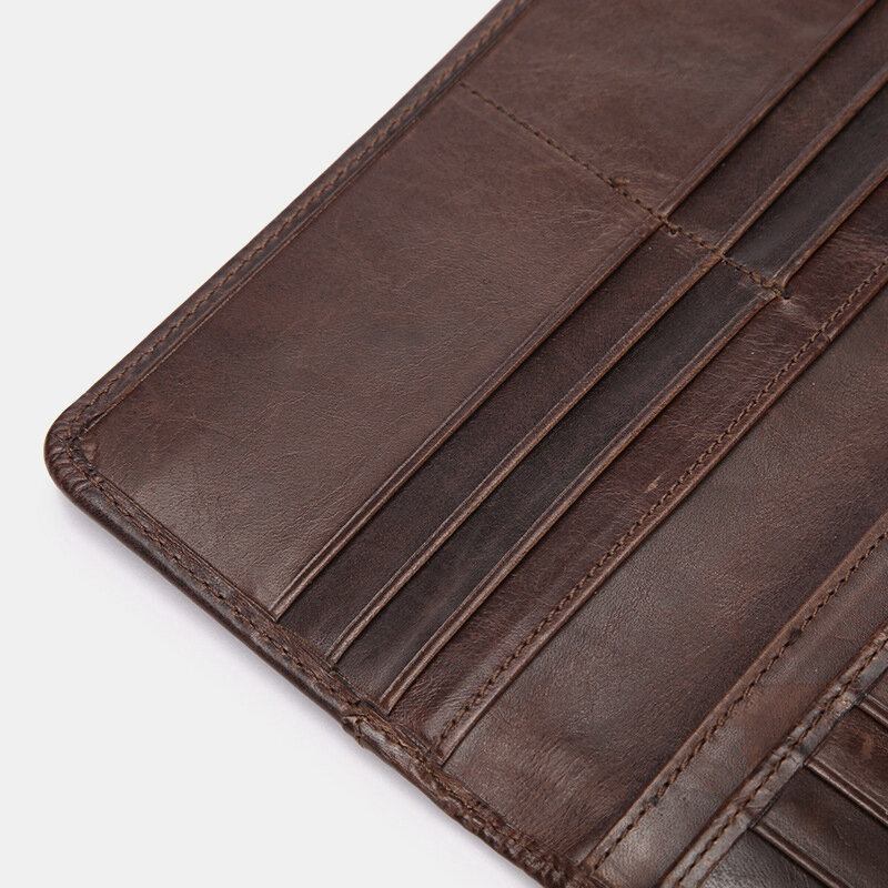 Mænd Retro Lang Bifold Ægte Læder Pung Casual 12 Card Slot Kortholder Pengeclips Clutch Taske