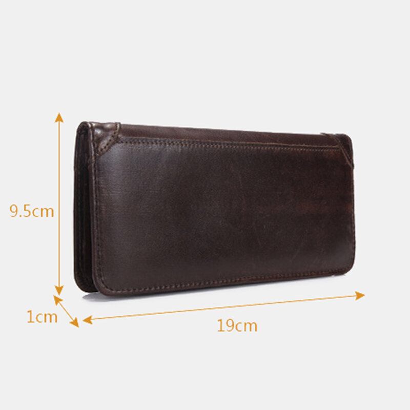 Mænd Retro Lang Bifold Ægte Læder Pung Casual 12 Card Slot Kortholder Pengeclips Clutch Taske