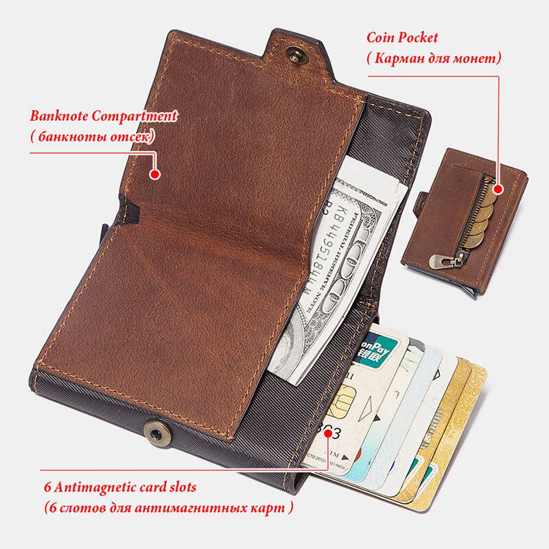 Mænd Retro Rfid Blokering Antimagnetisk Koskind Tegnebog Casual Multi-card Slot Hasp Kortholder Multifunktion Penge Clip