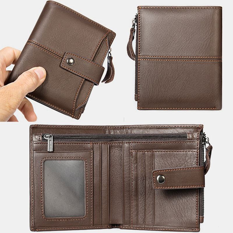 Mænd Short Bifold Rfid Blocking Wallet Retro Casual Multi-card Slot Card Holder Koskind Kørekort Tegnebog