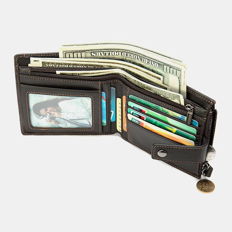 Mænd Short Bifold Rfid Blocking Wallet Retro Casual Multi-card Slot Card Holder Koskind Kørekort Tegnebog