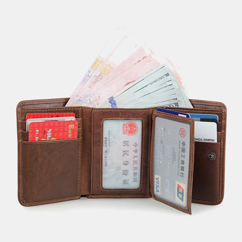 Mænd Vintage Rfid Anti-magnetisk Kohud Pung Trifold Kort Multi-card Slots Kortetui Kørekort Tegnebog