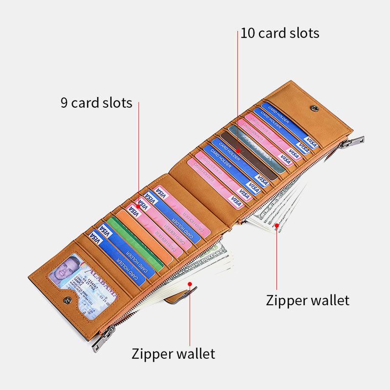 Mænd Vintage Rfid Anti-tyveri Sim-kortplads 19 Kortpladser Kortholder Tegnebog